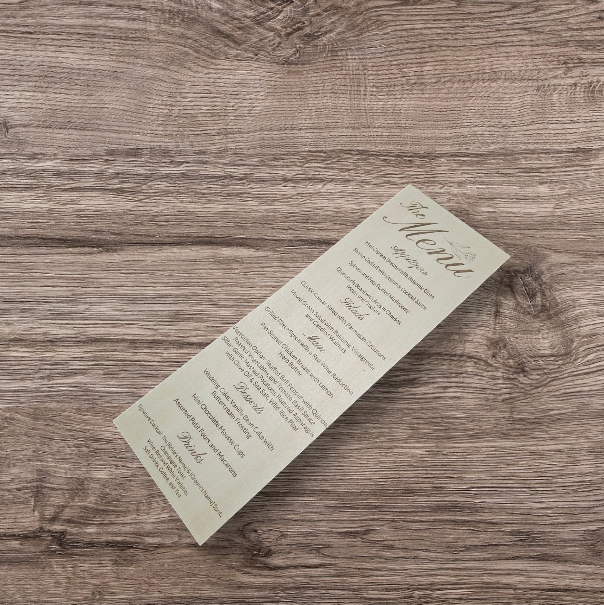 Wood Wedding Menus
