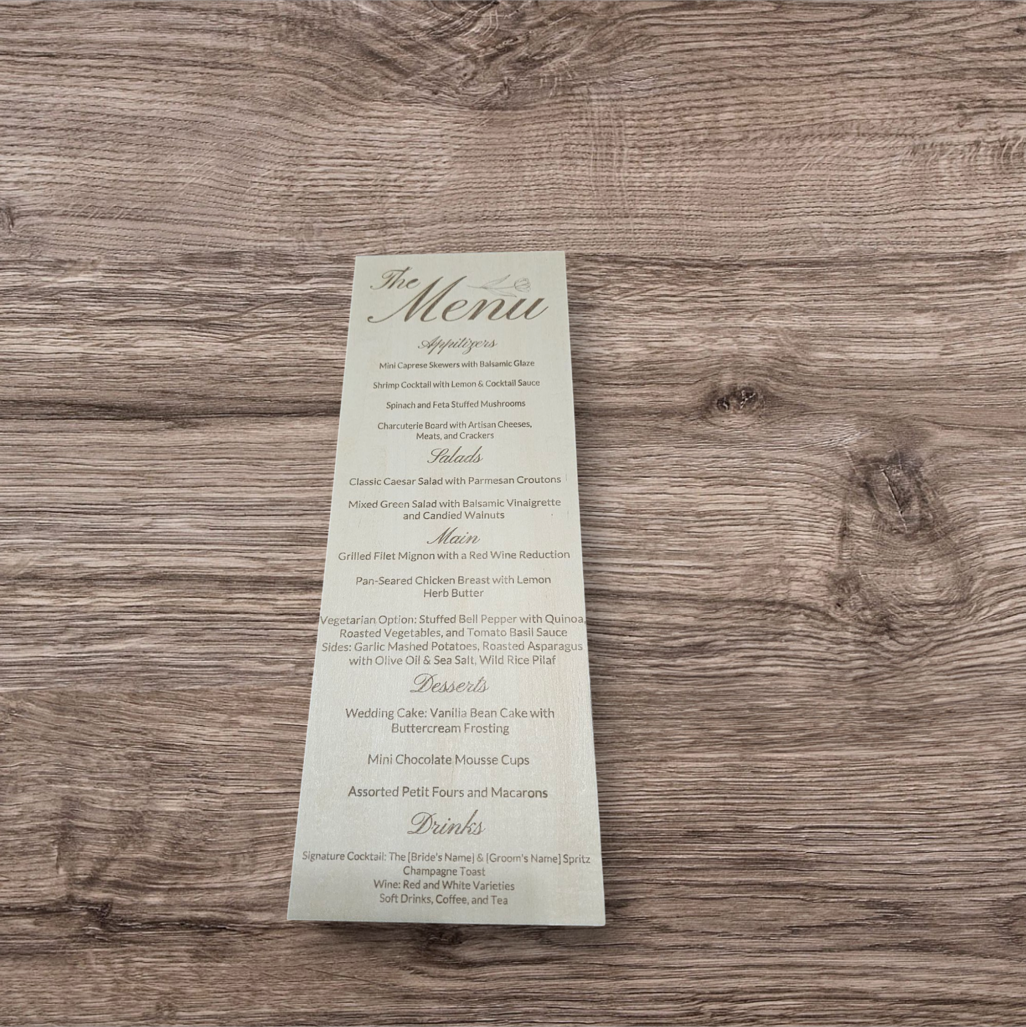 Wood Wedding Menus